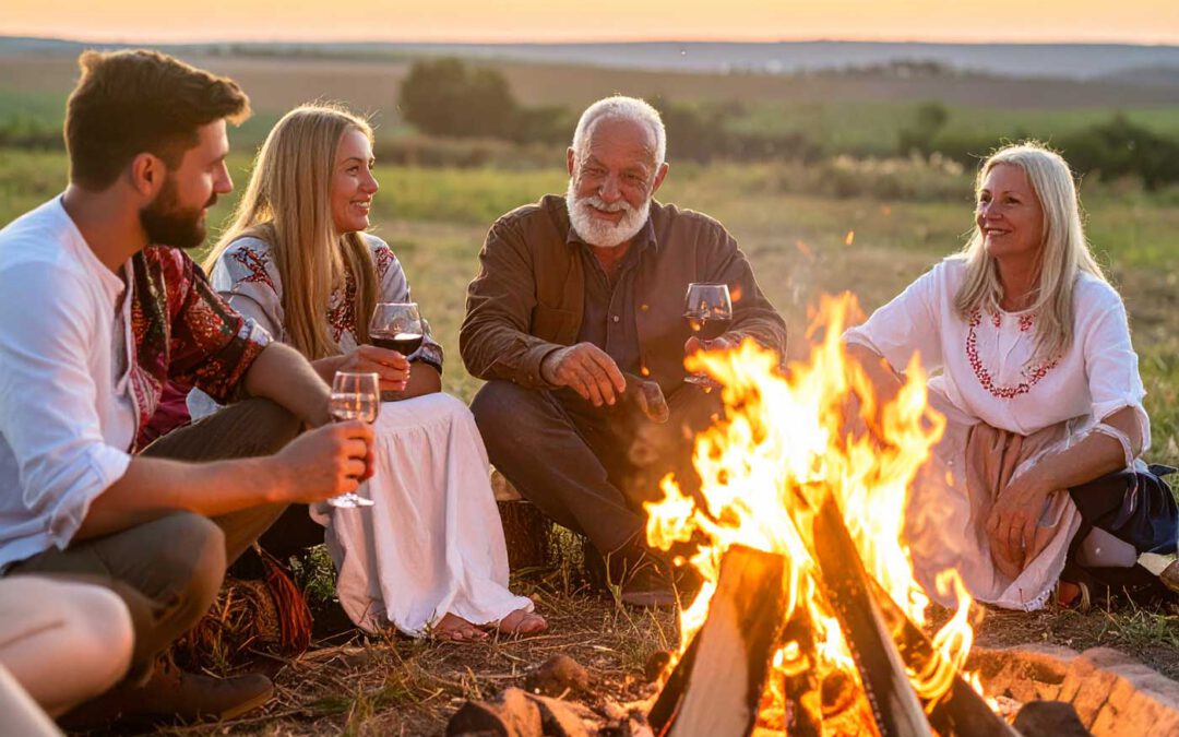 Ein Lagerfeuerabend in der ungarischen Puszta mit Wein, Pogácsa und Geschichten.“ Kurztext: „Wenn die Glut knistert, beginnt die Puszta zu erzählen.